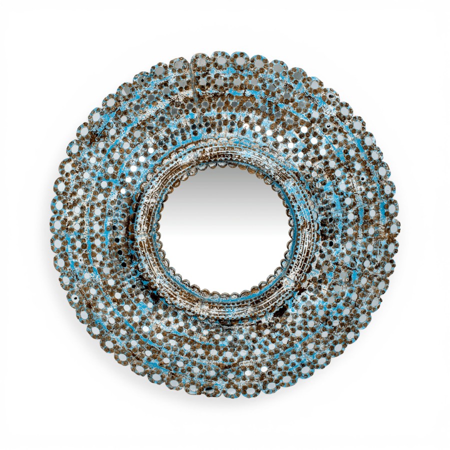 ANTANANARIVO - MIRROR ROUND WOOD WHITE BLUE D120 CM