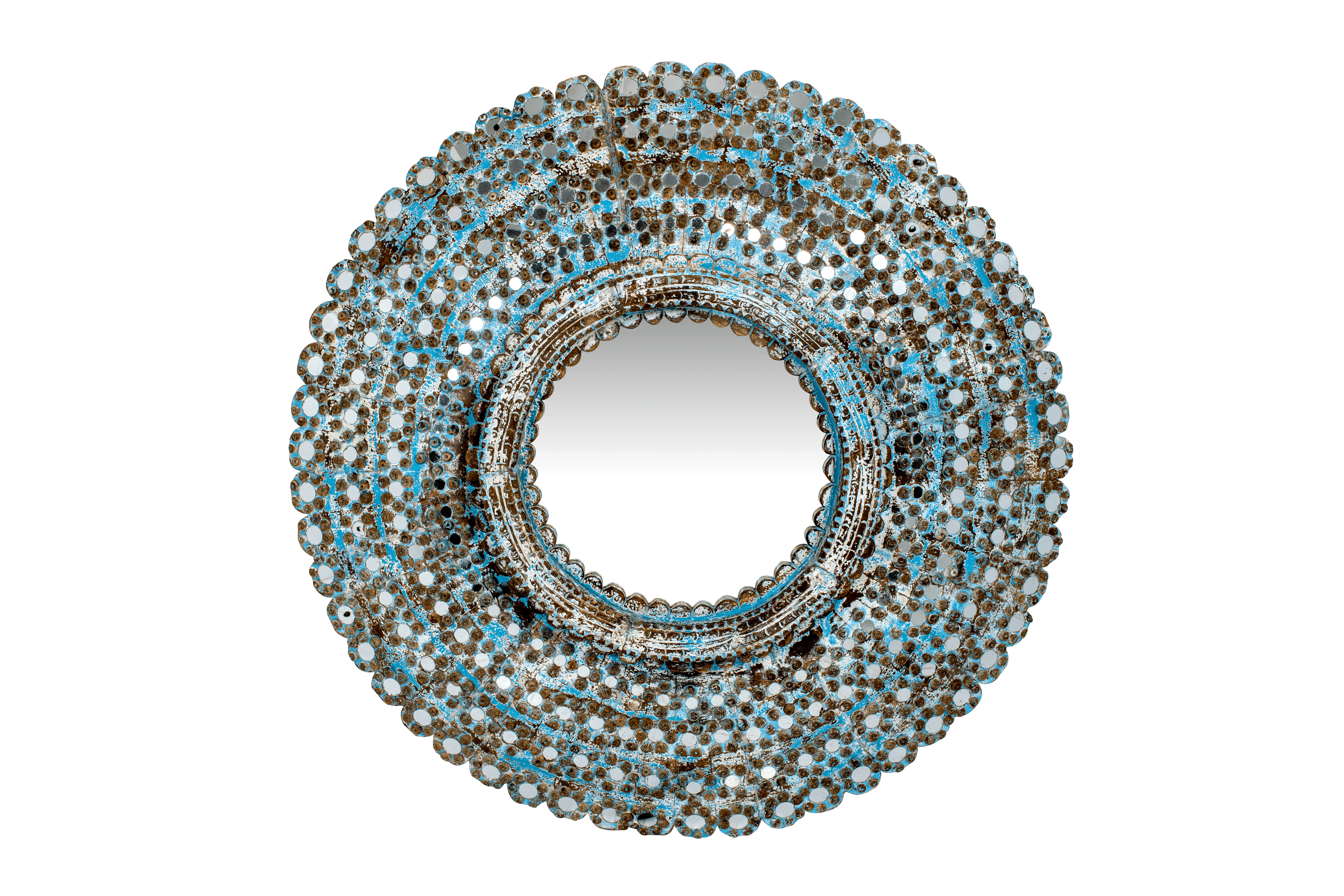 ANTANANARIVO - MIRROR ROUND WOOD WHITE BLUE D120 CM