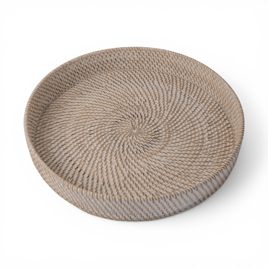 CAMEIA - TRAY RATTAN ROUND WHITE D45 MEDIUM