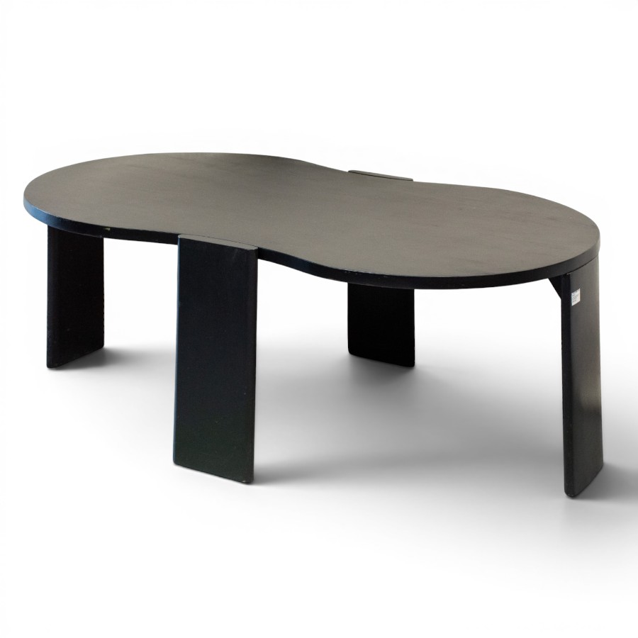 COFFEE TABLE PEANUT SHAPE WOOD WITH BLACK METAL LEGS 128X75XH46