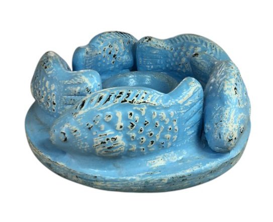 DORADO - CANDLE HOLDER FISH TERRACOTTA BLUE WASH D32 H12