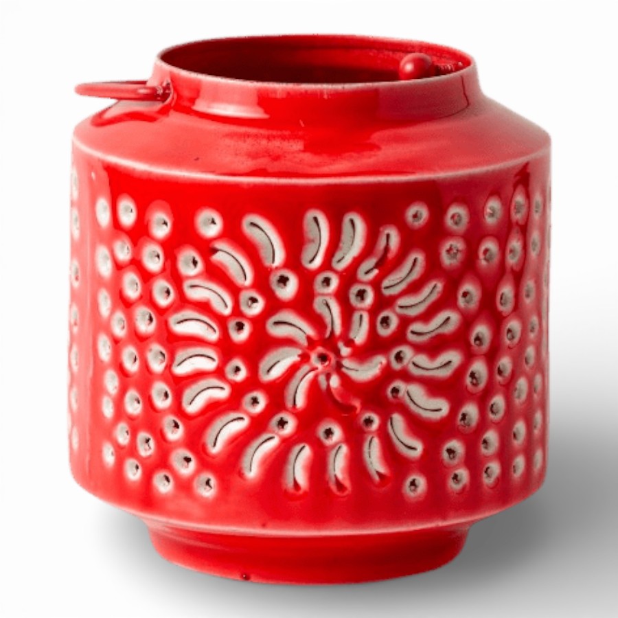 OOTY - LANTERN IRON WITH HANDLE RED 13X13