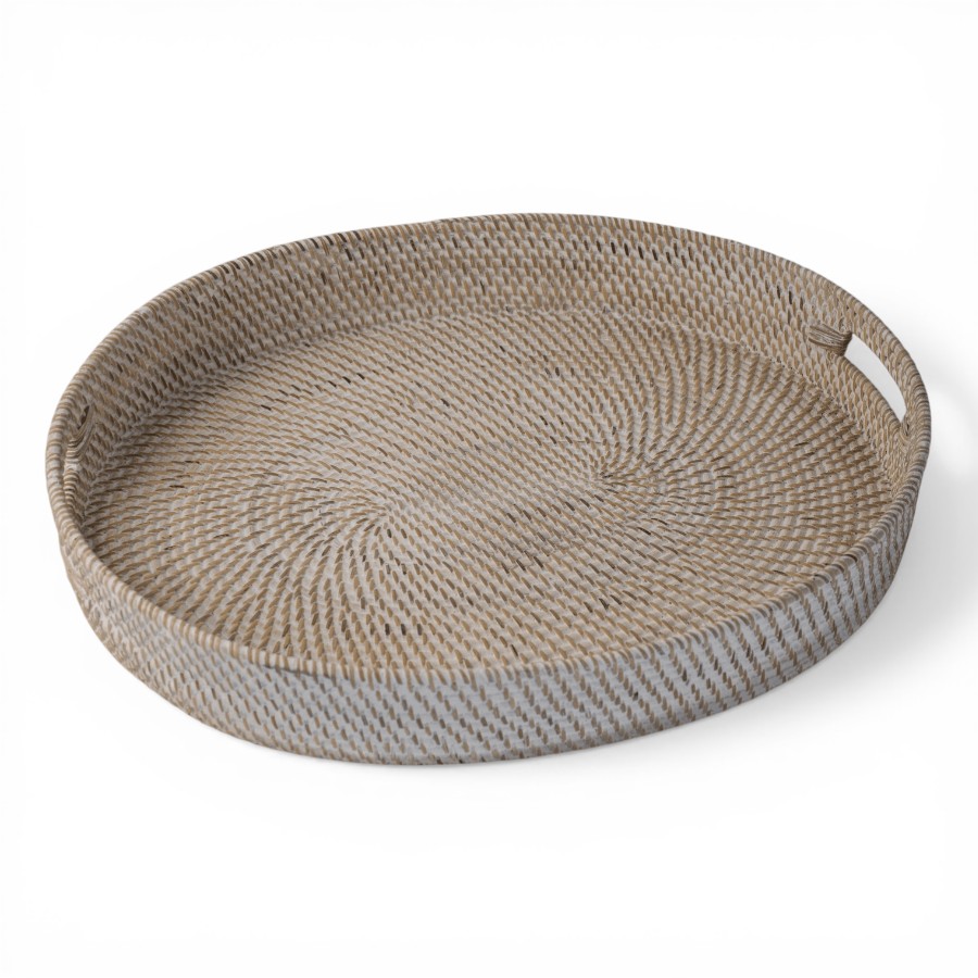 LULU - TRAY RATTAN OVAL WHITE LARGE 48 X 37