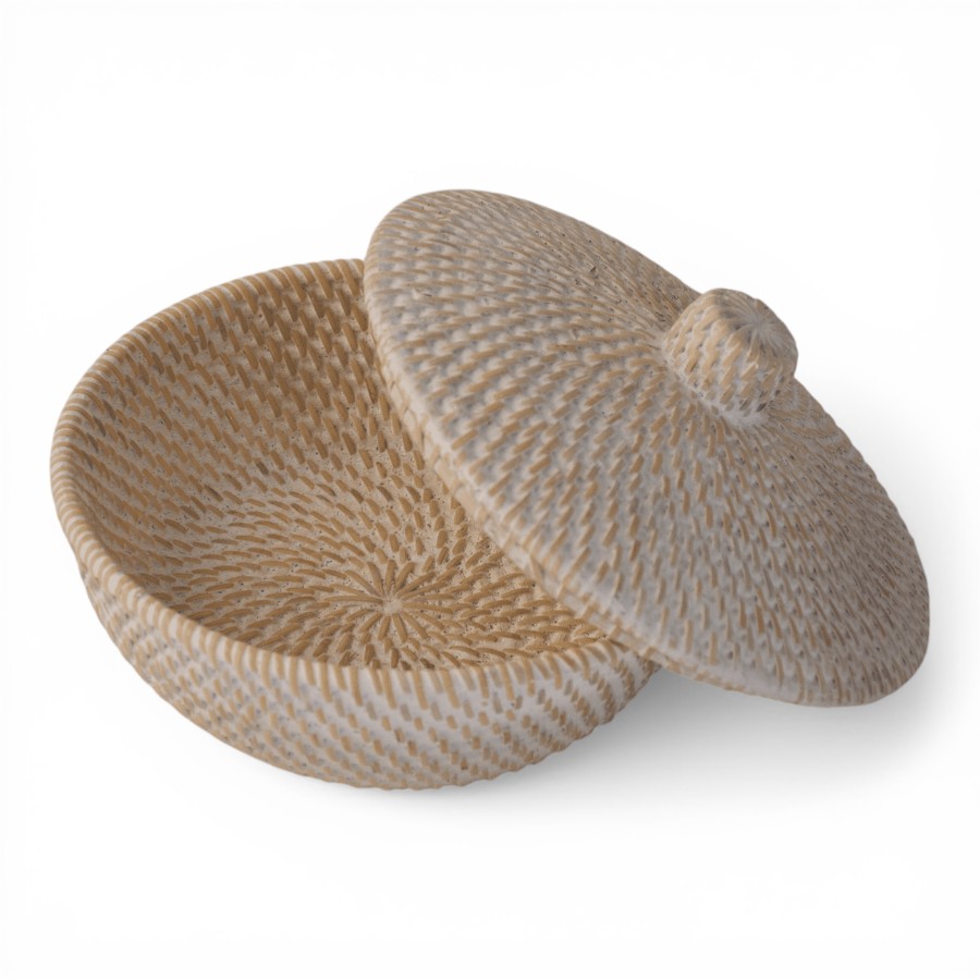 YUMA - BASKET RATTAN WITH LID WHITE D 20