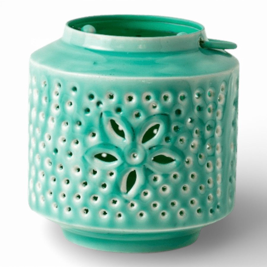 KANPUR - LANTERN IRON WITH HANDLE TEAL 13X13