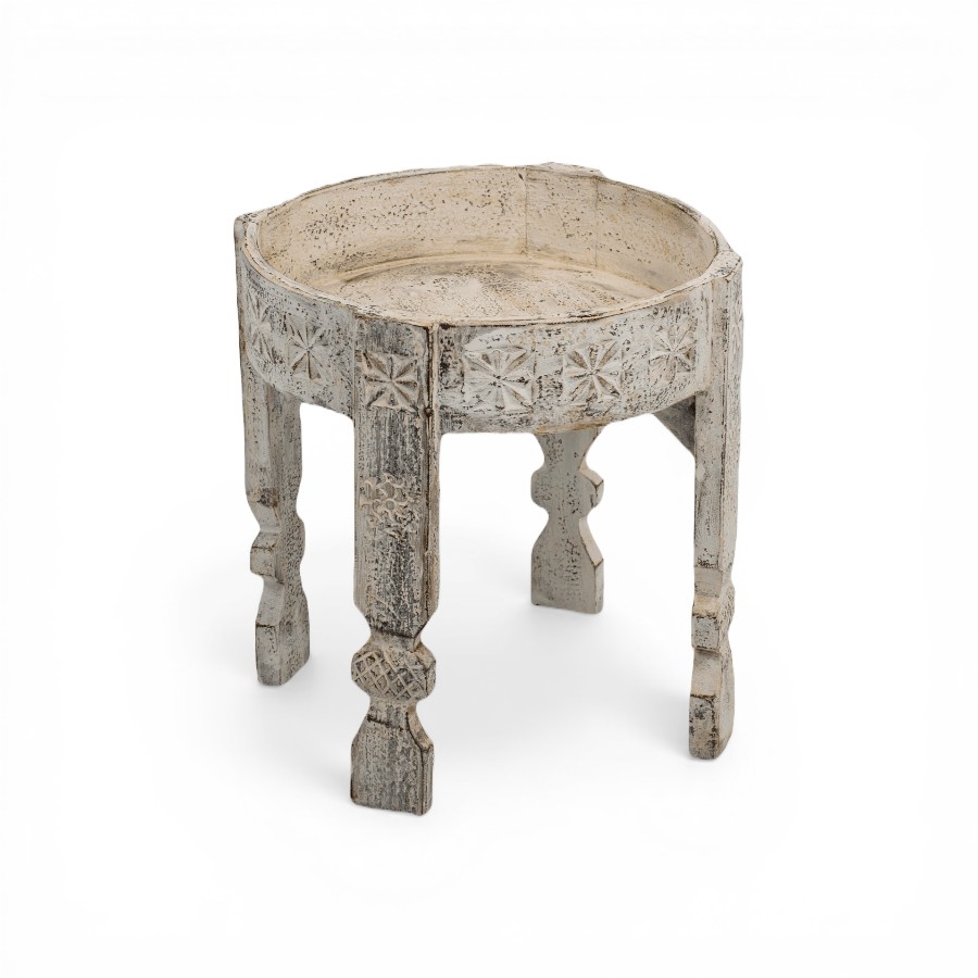 PERLA - SIDE TABLE WOOD GREY WHITE D 45 X H 46 CM