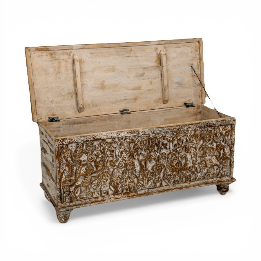 KIANA - TRUNK WOOD WITH CARVNG WHITE GREY 118 X 46 X H 52 CM