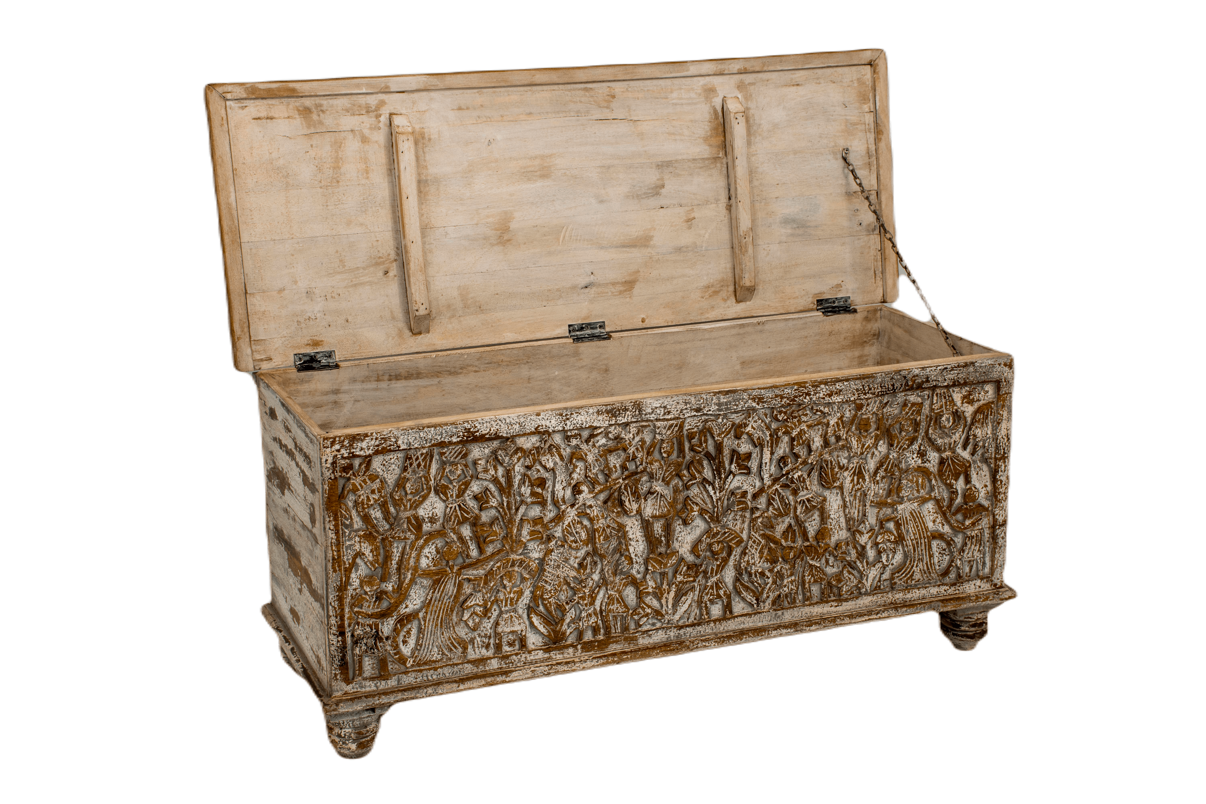 KIANA - TRUNK WOOD WITH CARVNG WHITE GREY 118 X 46 X H 52 CM