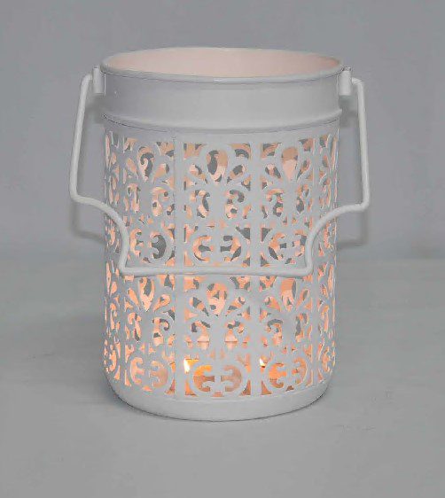 KADAVANTHRA - CANDLE HOLDER CUTWORK METAL WHITE 17 X 20 X H 23 CM