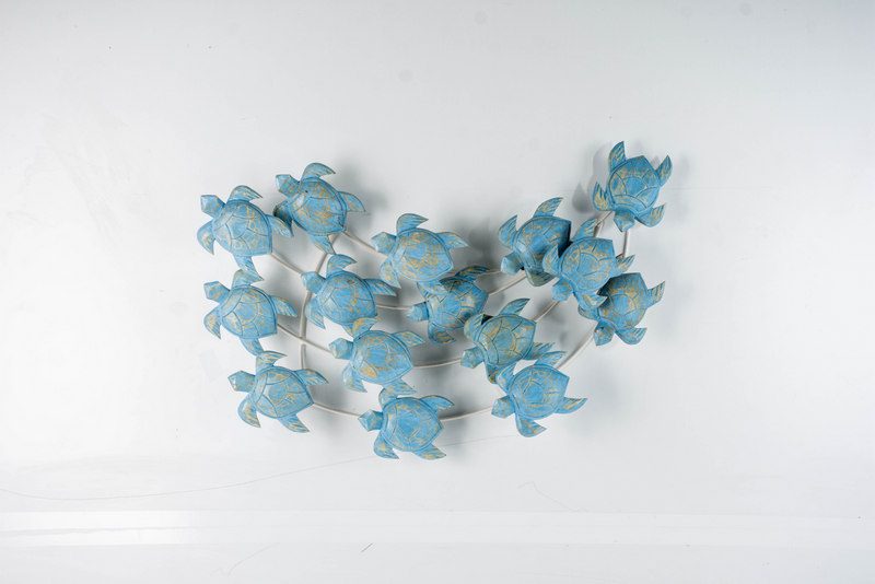 YUMBAO - WALL DECO TURTLE FLOATING WOOD BLUE 80 CM