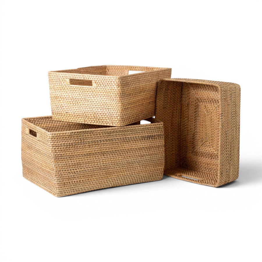 BASKET RATTAN WITH HANDLES WHITE NATURAL EXTRA LARGE 50X38XH24