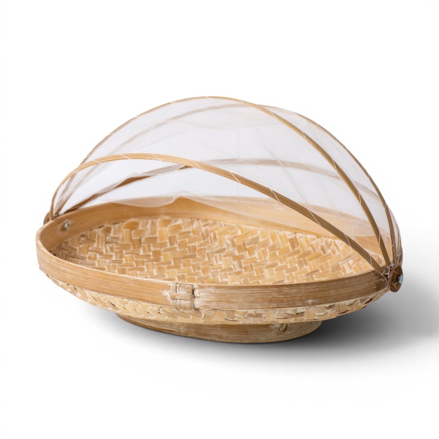 BASKET OVAL WITH NET COVER RATTAN NATURAL WASH LARGE 30X40 - KAPAU