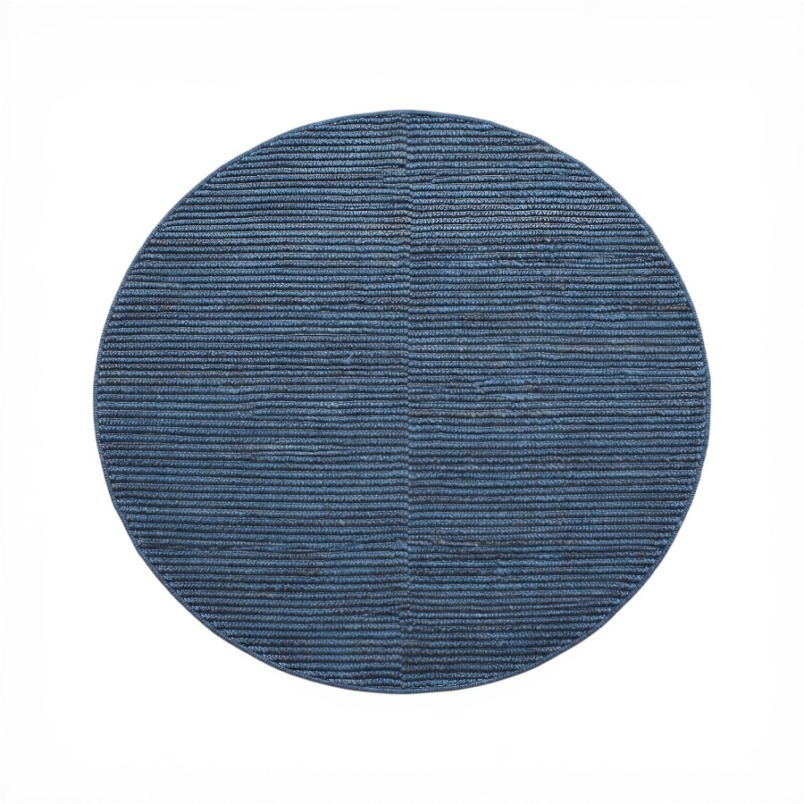RUG JUTE ROUND LOOP NAVY WITH HAMMING   D180  - OCEAN