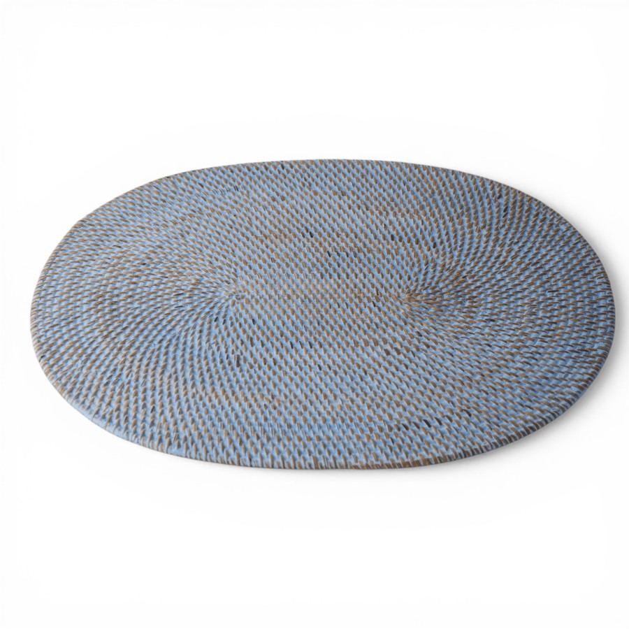 BELLY - PLACEMAT RATTAN OVAL RATTAN TEAL 30 X 40 CM