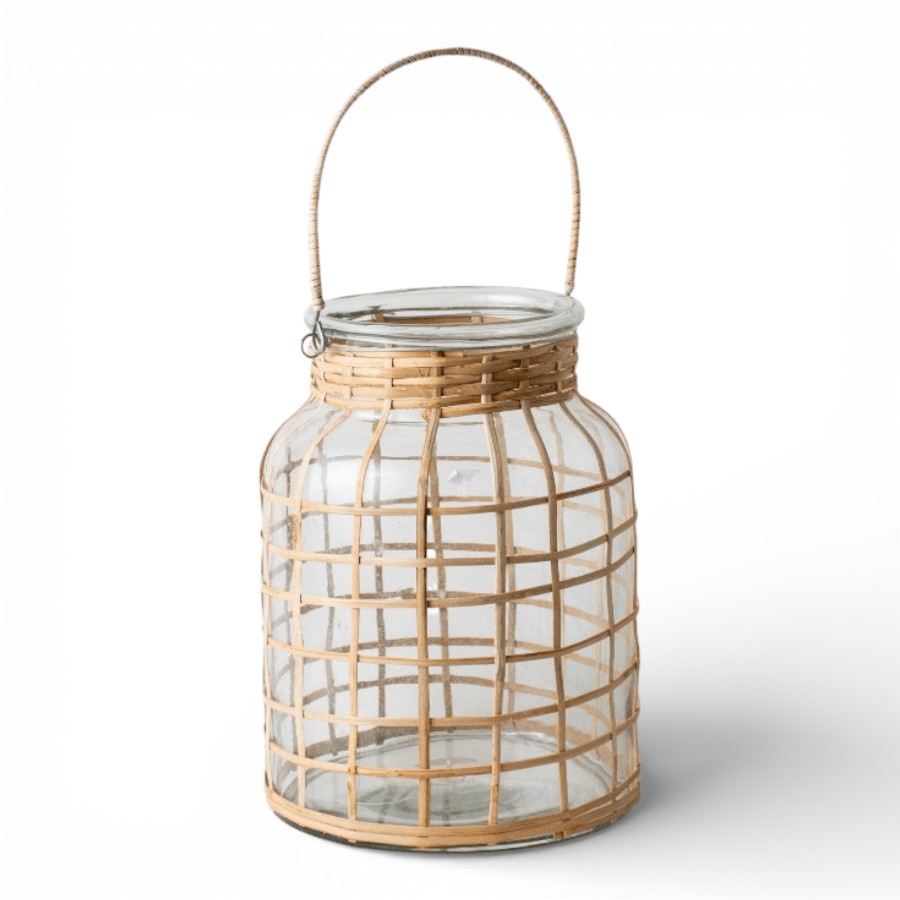 JALGAON - CANDLE HOLDER GLASS WITH BAMBOO 19X27