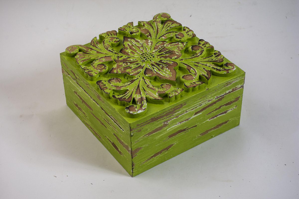 SOCOTRA - BOX WOOD SMALL GREEN WASH 20L X 20W X 10H