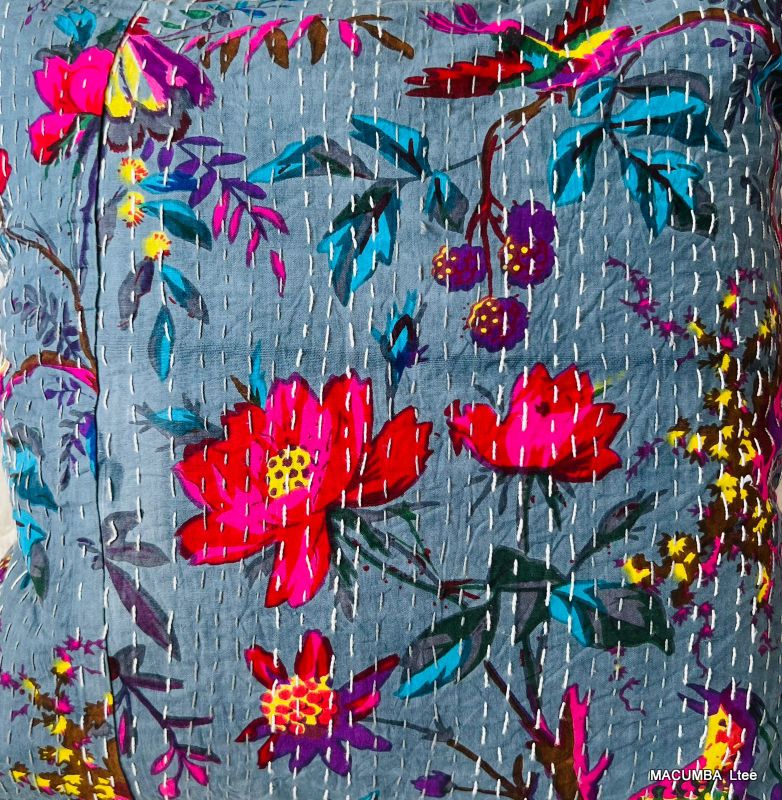 TILLA - CUSHION COVER DARK GREY PRINTED BIRD FLOWER 45X45