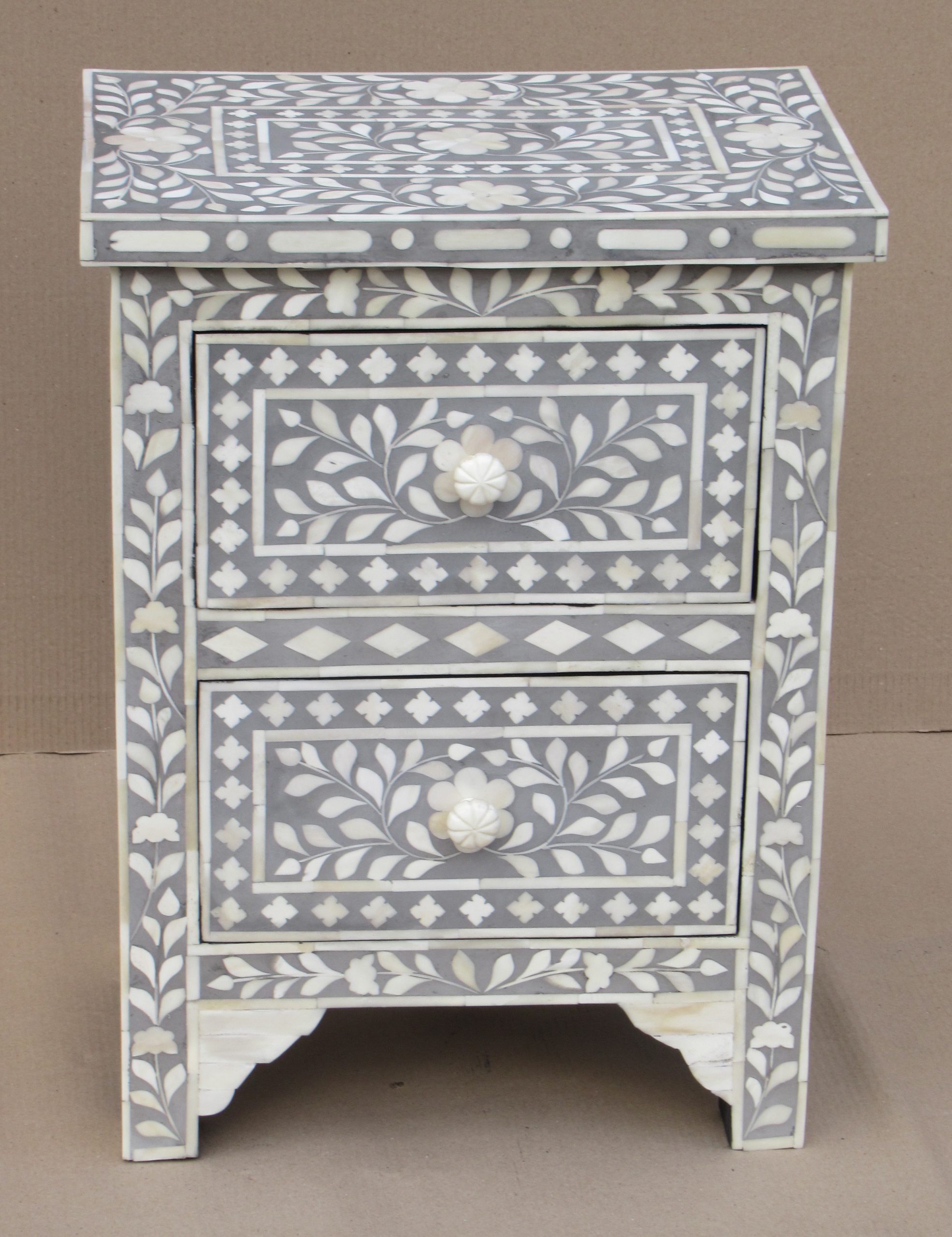 IDA - BEDSIDE TABLE WOOD INLAY FITTED WITH 2 DRAWERS 45 X 30 X H 60 CM