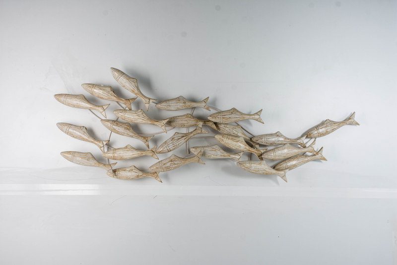 MARCELIA - WALL DECO FISH FLOATING WOOD WHITE WASH 120 CM