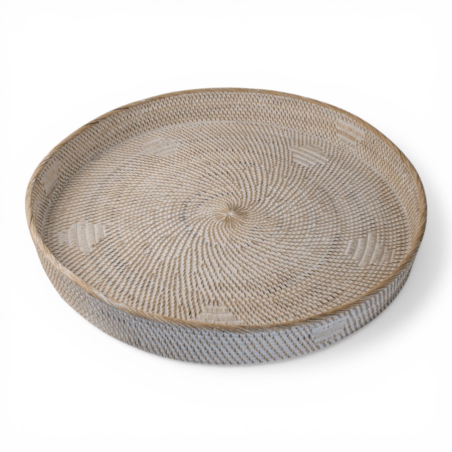 ELIENA - TRAY RATTAN BULAT WHITE LARGE D70