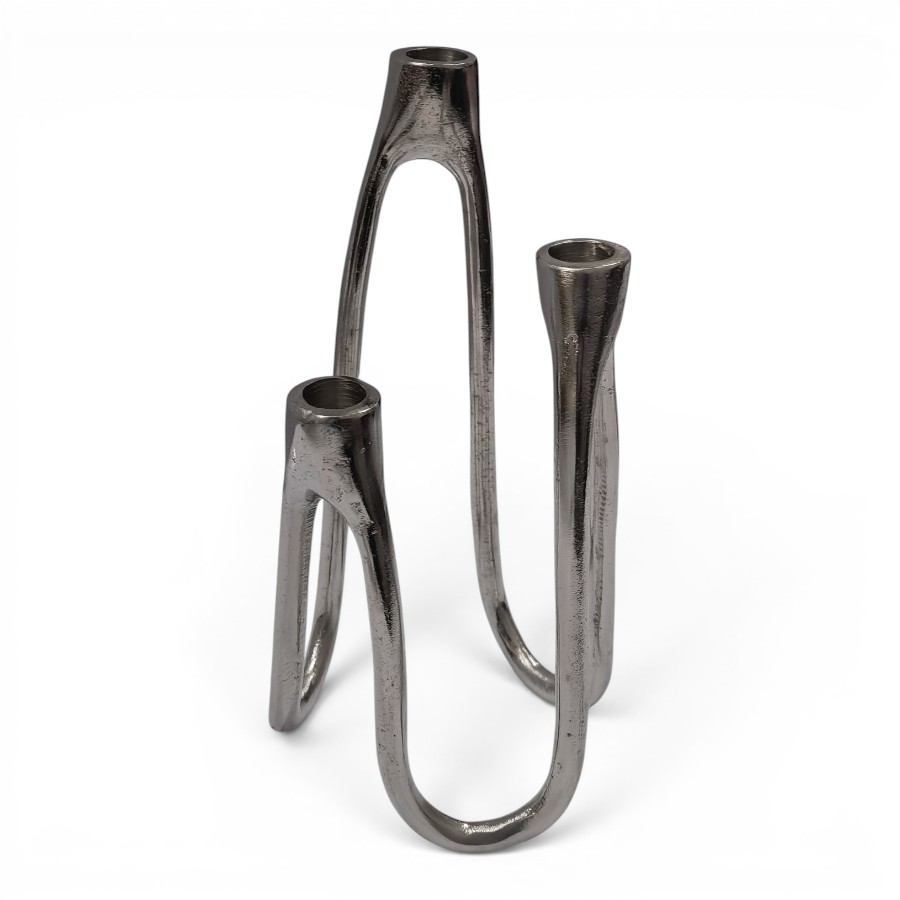 CANDLE HOLDER STAND X 3 ALUMINIUM 13X13X28