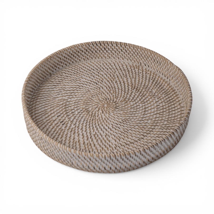 CAMEIA - TRAY RATTAN ROUND WHITE D40 SMALL