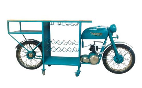 TRIUMPH - BAR TABLE MOTOCYCLE TEAL WITH 2 BOTTLE GLASS RACK 220X43XH98