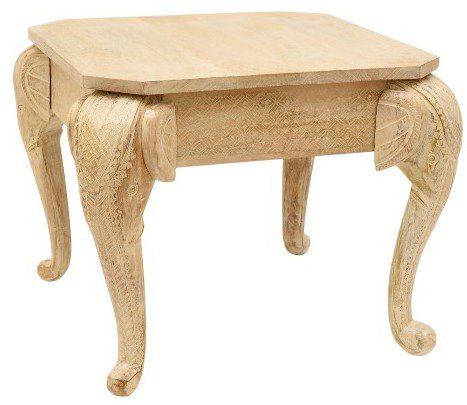 GATIK  - SIDE TABLE SQUARE WHITE DISTRESS WITH ELEPHANT LEGS 50X50XH45