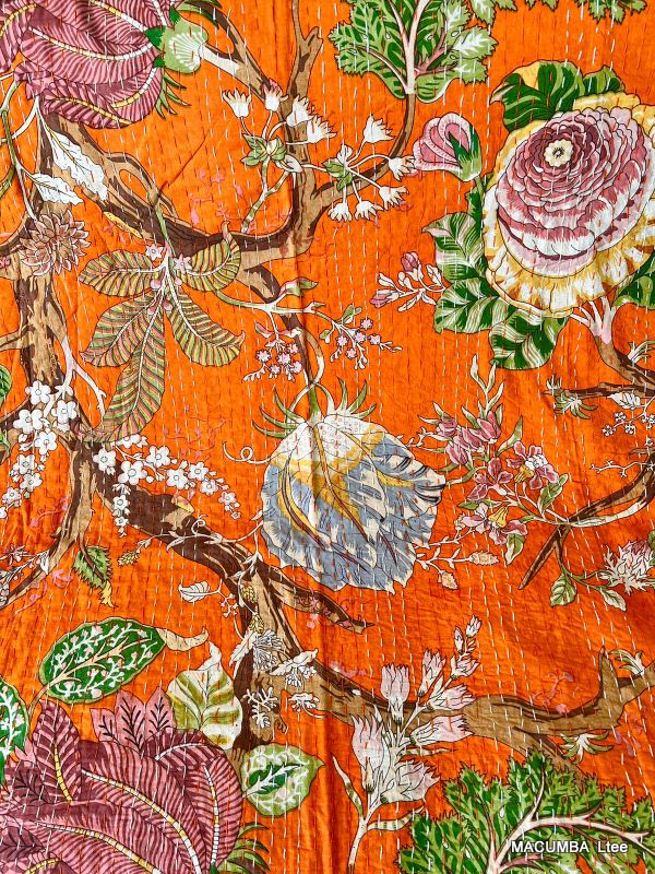 GUDARI - BEDCOVER ORANGE PRINTED FLOWER 210X260