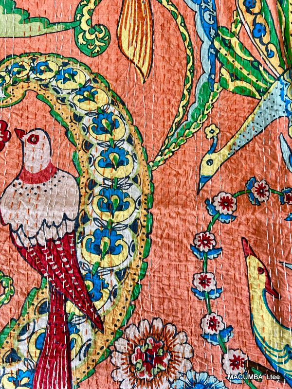 PANJAB - BEDCOVER SALMON PRINTED BIRD 210X260