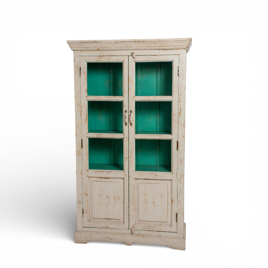 MEERA - CABINET WHITE WOOD 2 GLASS DOORS 104X39XH180