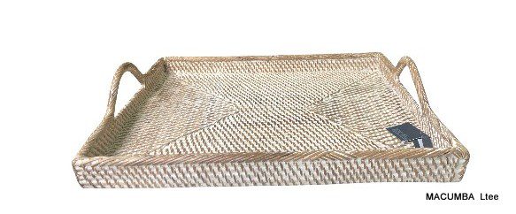 CANOAS - TRAY RECTANGULAR RATTAN WHITE WASH LARGE 45X35XH5