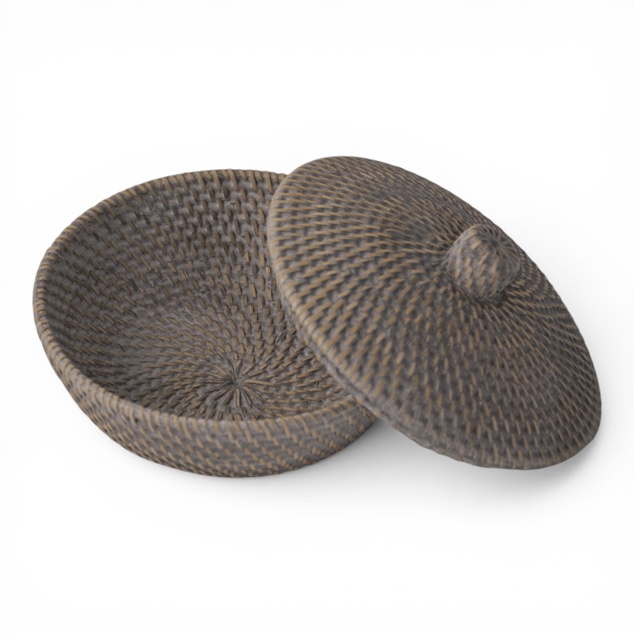 OULANKA - BASKET RATTAN WITH LID GREY D 20