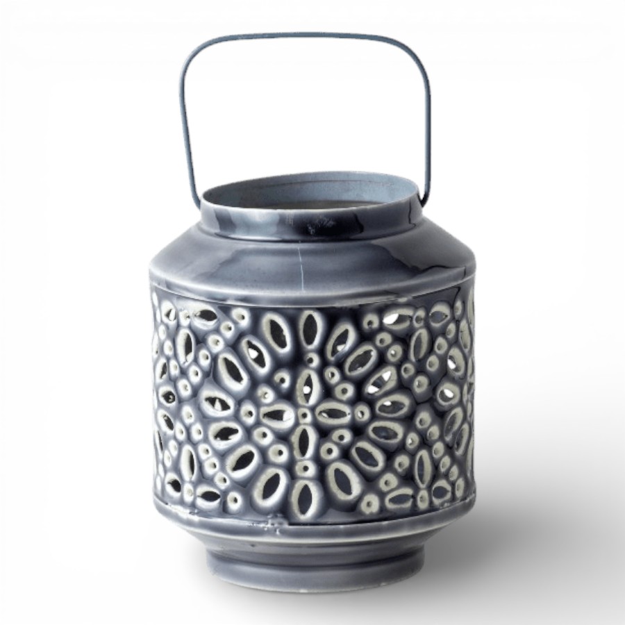 KERALA - LANTERN IRON WITH HANDLE GREY 15X18