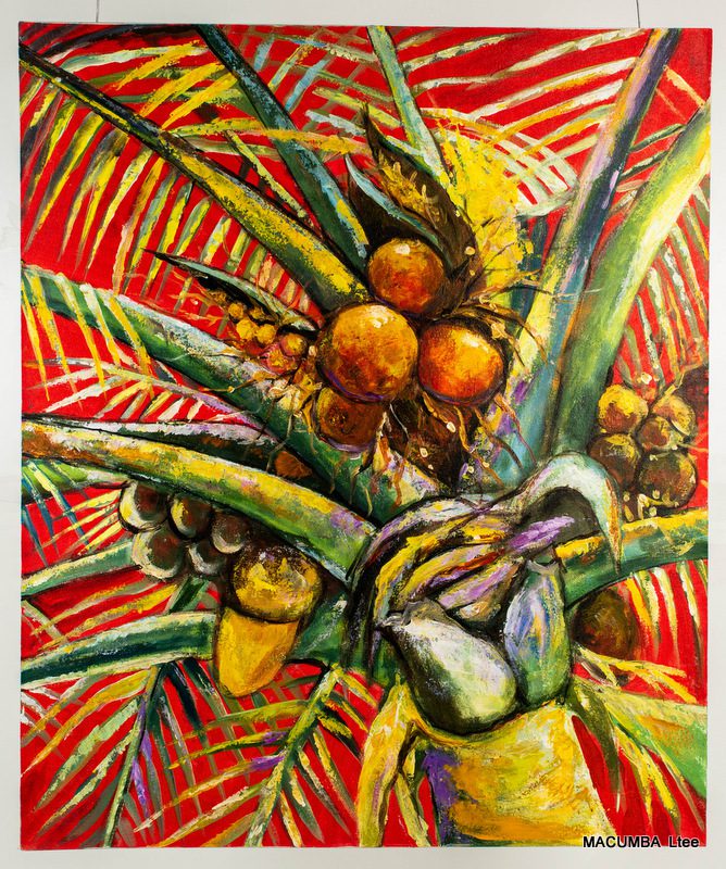 PAINTING COCONUT RED BACKGROUND 100 X 120