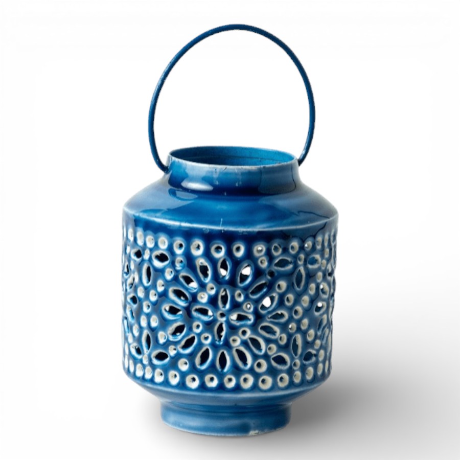 CHENNAI - LANTERN IRON WITH HANDLE BLUE 10X13
