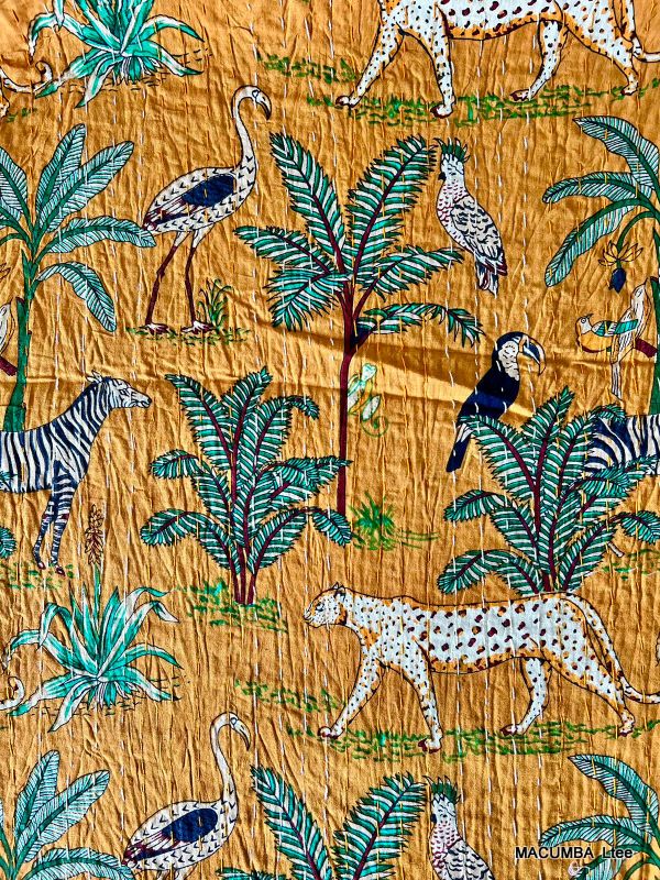 PHULKARI - BEDCOVER MUSTARD PRINTED PANTHER 210X260