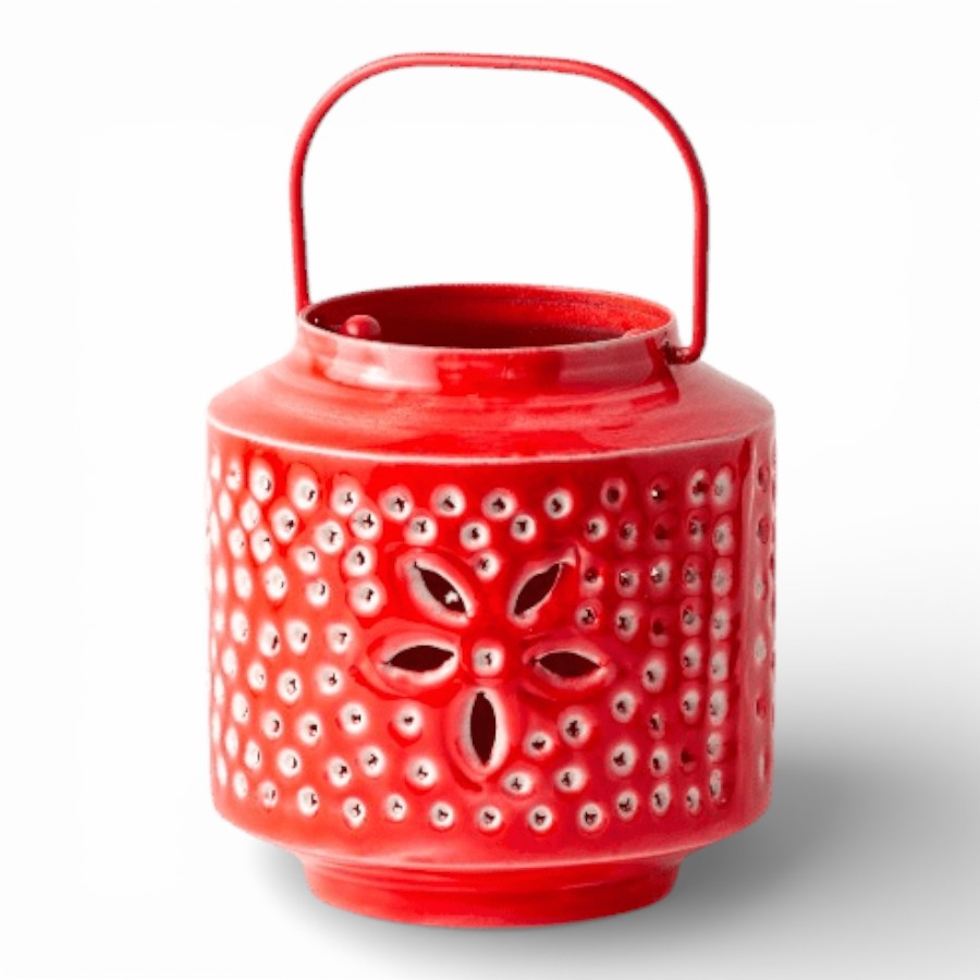 VARANA - LANTERN IRON WITH HANDLE RED 13X13