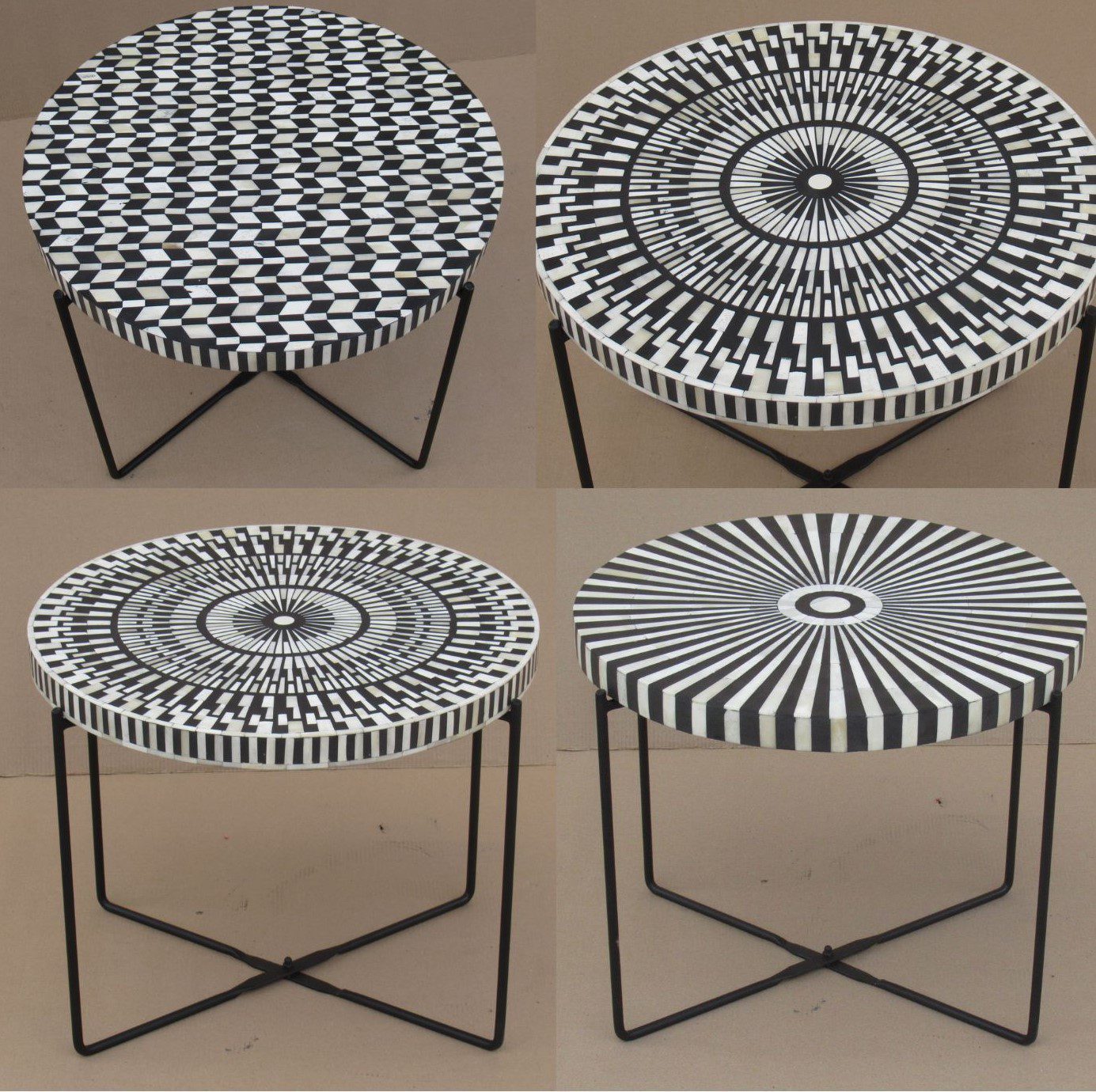 CADI - COFFEE TABLE WOOD AND INLAY ON METAL BASE D 57 X H 49 CM