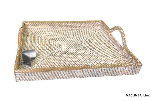 CANOAS - TRAY RECTANGULAR RATTAN WHITE WASH MEDIUM 35X30XH5
