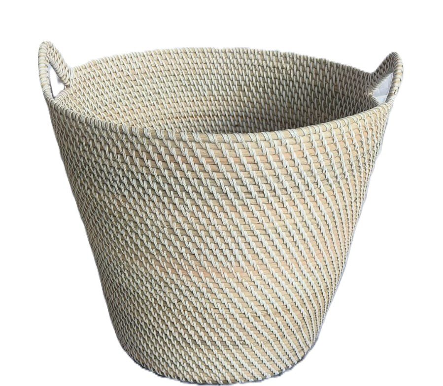 LEE - BASKET WITH HANDLES WHITE LARGE SYN D40H35