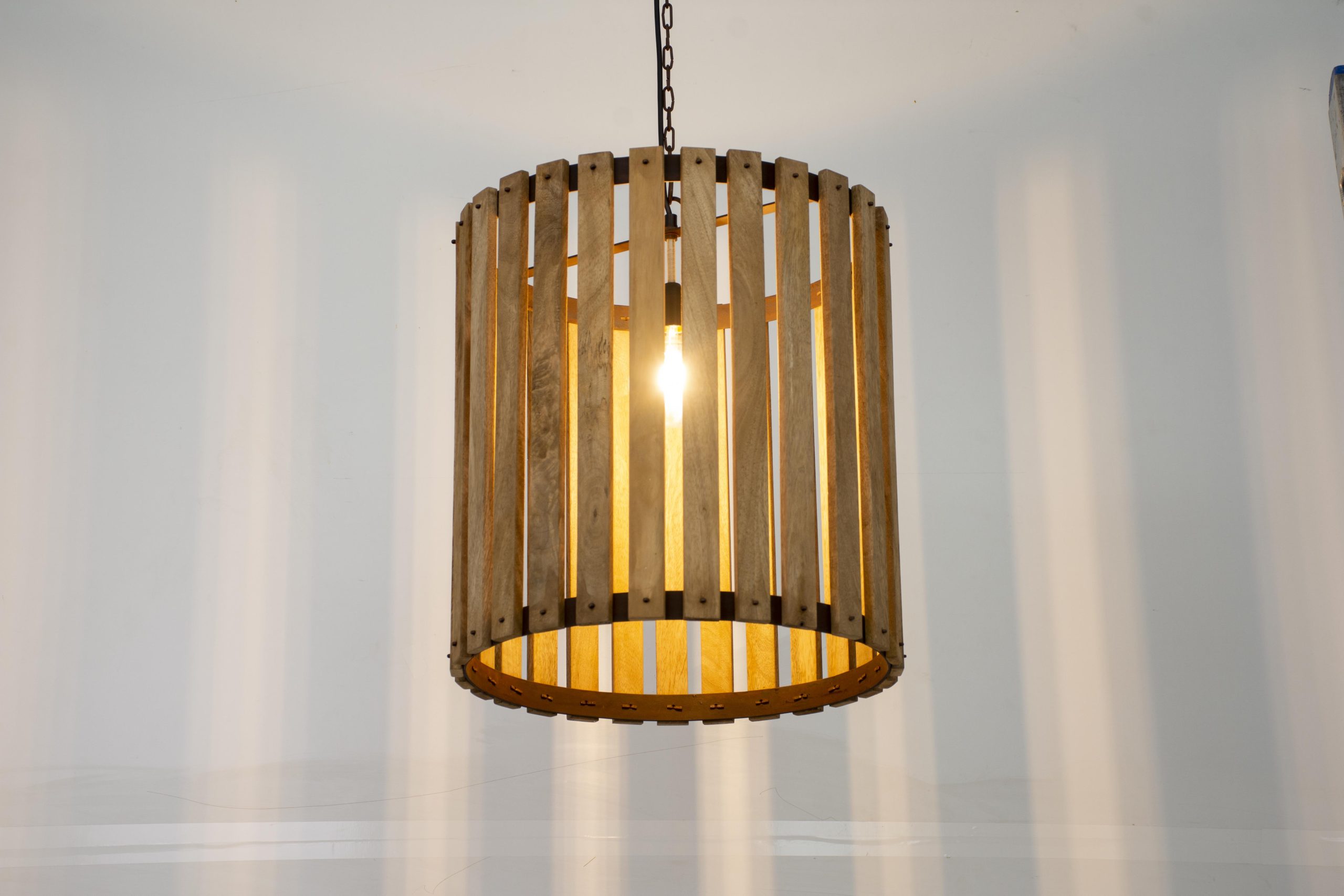 TI GATO - PENDANT LIGHT CYLINDER WOOD STRIP NATURAL LARGE W 45 X H 50 CM