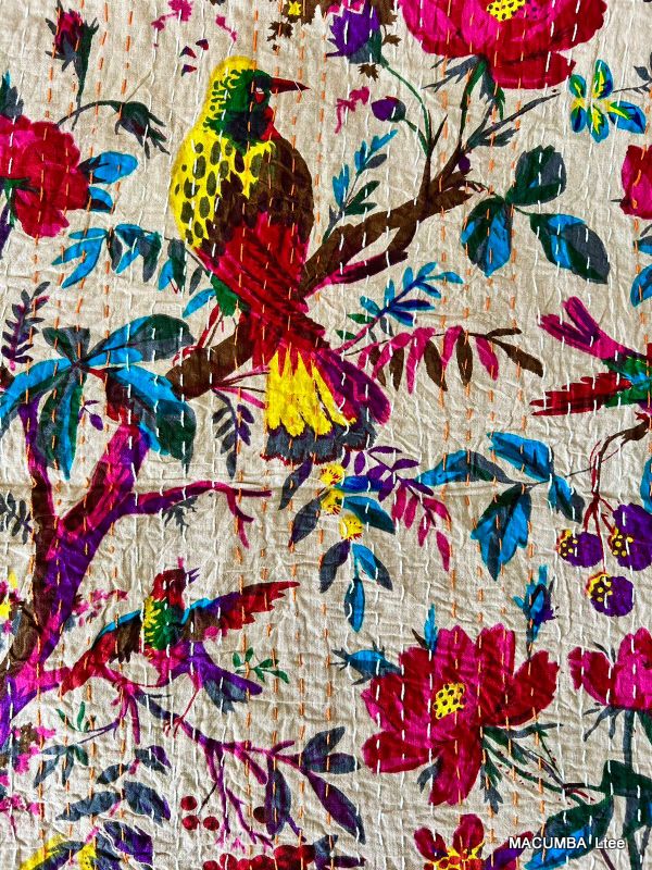 SUNDARI - BEDCOVER CREAM PRINTED BIRD FLOWER 210X260