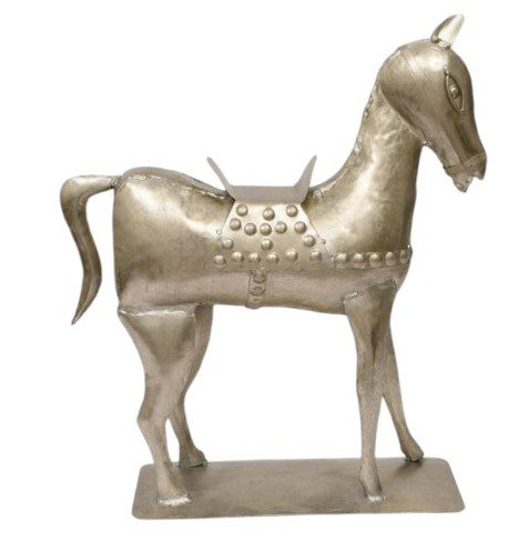 HIRA  - DECO METAL HORSE ON STAND NICKEL ANTIQUE SMALL 42X12XH47