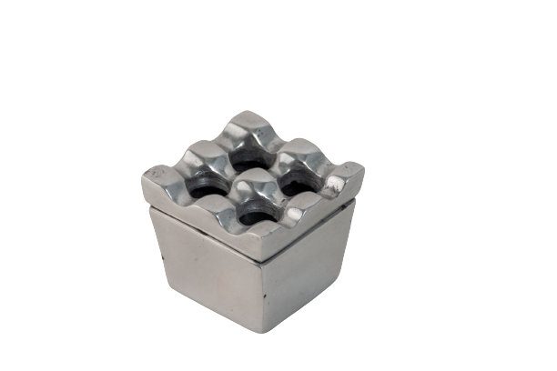 BARRY - ASHTRAY ALLUMINIUM 4 HOLES SILVER 5 X 5 X H5 CM