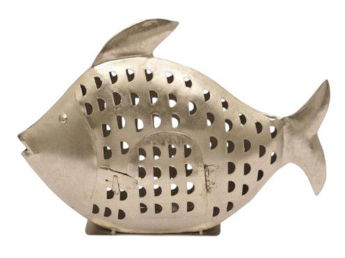 MAAL - FISH IRON SILVER WITH CUTTING DESIGN SMALL 36X11XH26