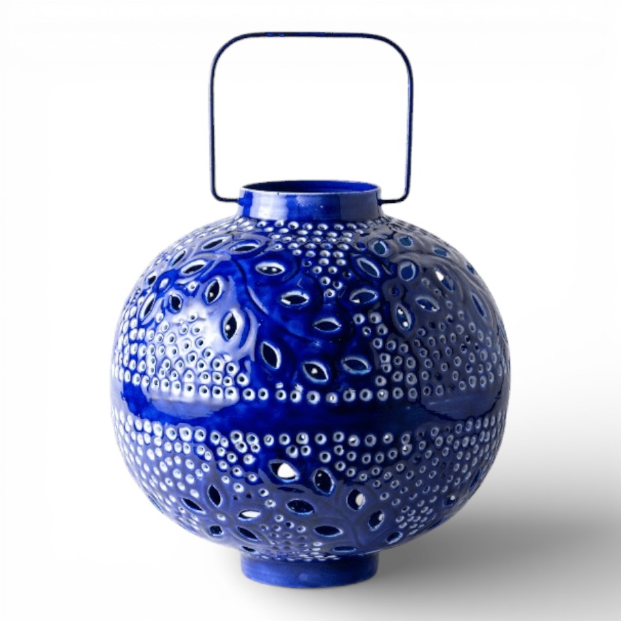 NAGPUR - LANTERN IRON WITH HANDLE NAVY BLUE 28X28