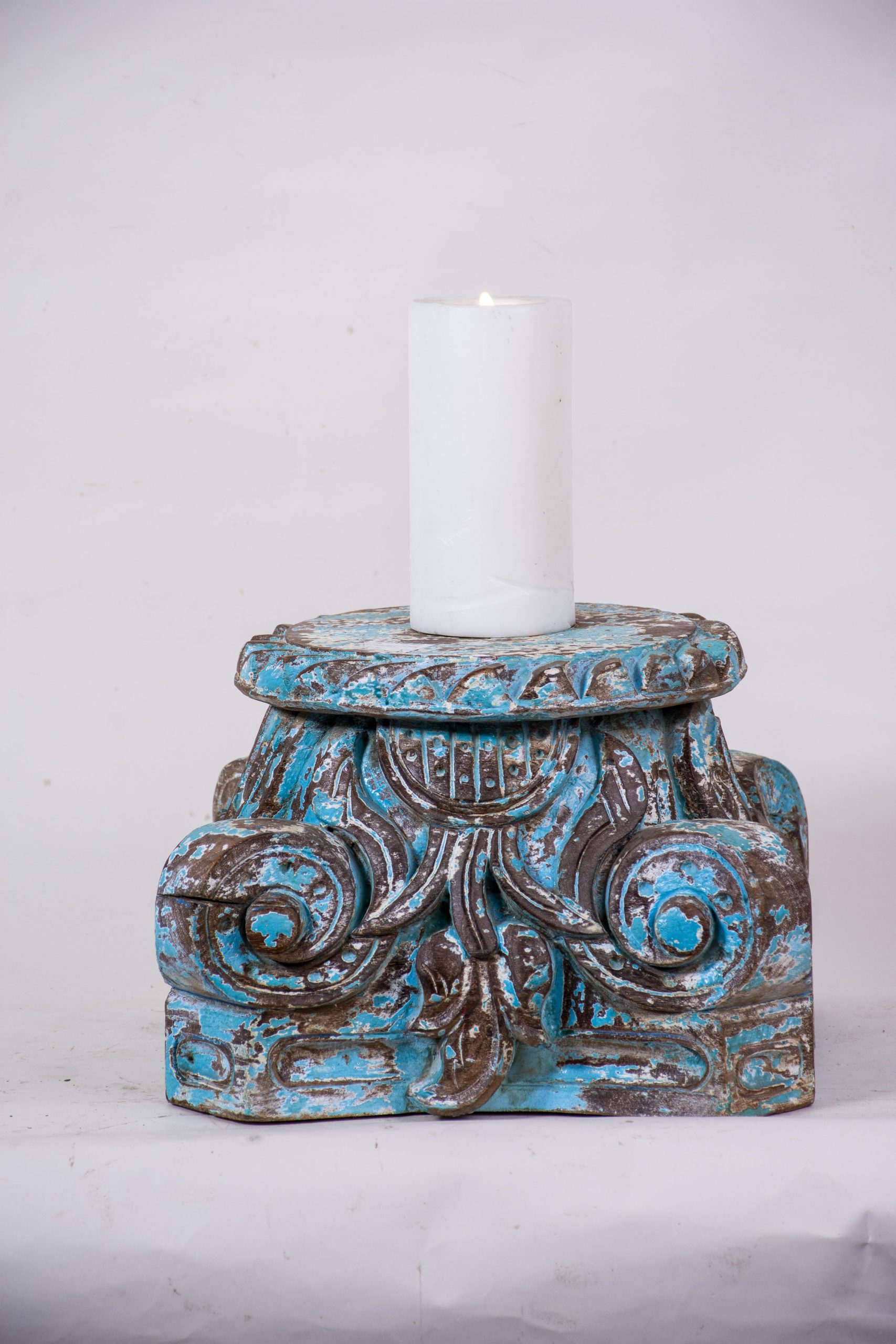 MAIA - CANDLE HOLDER WOOD BLUE D 28 X H 18 CM