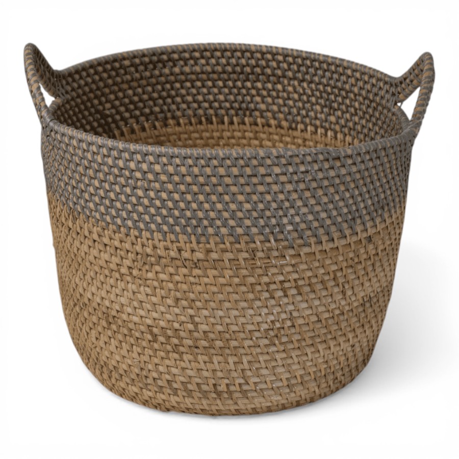MARLO - BASKET NATURAL MEDIUM WITH GREY BORDER D30XH24