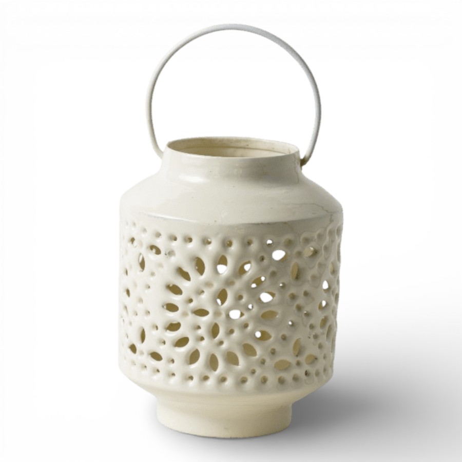 NASHIK - LANTERN IRON WITH HANDLE CREAM 10X13